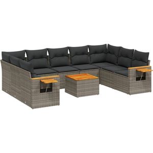 vidaXL 10-delige Loungeset met kussens poly rattan grijs