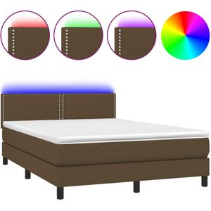 VidaXL Boxspring met Matras en LED Stof Donkerbruin 140x190 cm