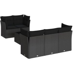 vidaXL 6-delige Loungeset met kussens poly rattan zwart