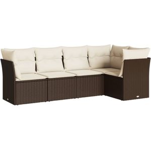 vidaXL 5-delige Loungeset met kussens poly rattan bruin
