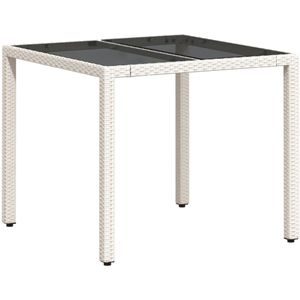 vidaXL Tuintafel met glazen blad 90x90x75 cm poly rattan wit