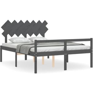 VidaXL Bedframe met Hoofdbord Massief Hout Grijs 5 FT King