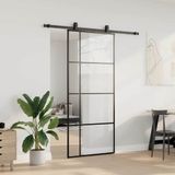 vidaXL Schuifdeur met beslagset 90x205 cm ESG glas zwart