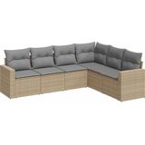 vidaXL 6-delige Loungeset met kussens poly rattan beige