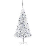 vidaXL Kunstkerstboom met verlichting en kerstballen 120 cm PET zilver