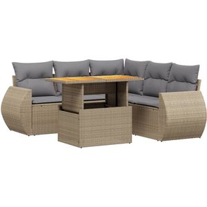 vidaXL 6-delige Loungeset met kussens poly rattan beige