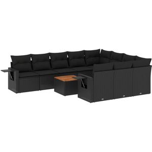vidaXL 11-delige Loungeset met kussens poly rattan zwart