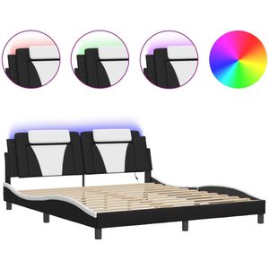 vidaXL Bedframe met LED-verlichting kunstleer zwart en wit 180x200 cm