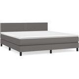 vidaXL Boxspring met matras kunstleer grijs 180x200 cm