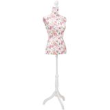 vidaXL-Etalagepop-torso-vrouw-katoen-wit-met-rozenprint