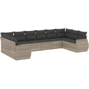 vidaXL 10-delige Loungeset met kussens poly rattan lichtgrijs