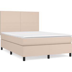 vidaXL Boxspring met matras kunstleer cappuccinokleurig 140x200 cm