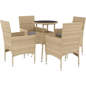 vidaXL 5-delige Tuinset met kussens poly rattan en glas beige