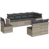 vidaXL 8-delige Loungeset met kussens poly rattan lichtgrijs