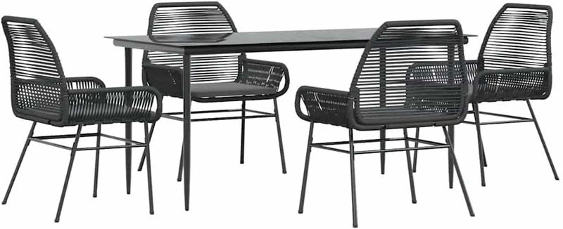 vidaXL 5-delige Tuinset met kussens poly rattan glas zwart