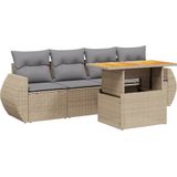 vidaXL - 5-delige - Loungeset - met - kussens - poly - rattan - beige