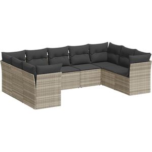 vidaXL - 9-delige - Loungeset - met - kussens - poly - rattan - lichtgrijs