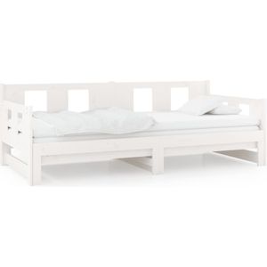 vidaXL Slaapbank uitschuifbaar massief grenenhout wit 2x(90x190) cm