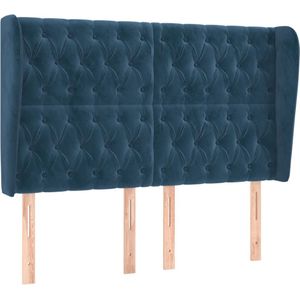 vidaXL Hoofdbord met randen 147x23x118/128 cm fluweel donkerblauw