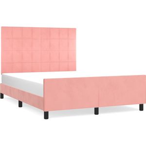 vidaXL Bedframe met hoofdeinde fluweel roze 140x190 cm