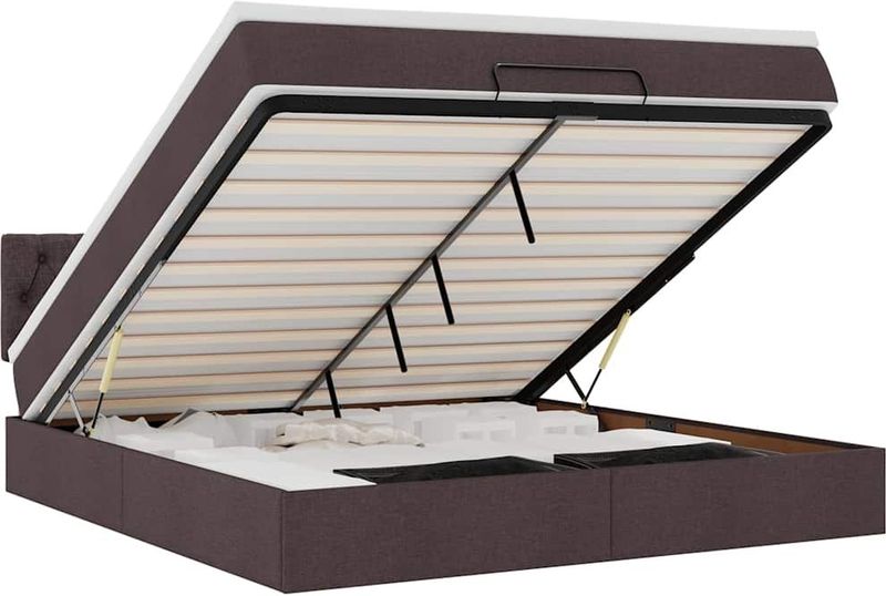vidaXL - Bed - poef - met - matras - en - LED's - stof - 180x200 - cm - donkerbruin