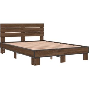 vidaXL Bedframe bewerkt hout metaal bruin eikenkleur 120x190 cm