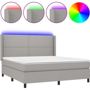 vidaXL Boxspring met matras en LED stof lichtgrijs 160x200 cm