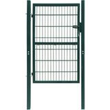 <p>Deze dubbelstaafmat poort is een moderne en praktische afscheiding voor je tuin, terras of patio. De poort is stabiel en duurzaam dankzij de gelaste verticale en horizontale draden. Hierdoor biedt de poort een hoge mate van veiligheid en een fantastische ingang tot je terrein.</p>
<p>De poort is gemaakt van stevig staal met een poedercoating om roest en corrosie te voorkomen. Daarnaast is de poort voorzien van stevige scharnieren, waardoor hij eenvoudig te installeren is. Bij de poort wordt een degelijk slot met 2 sleutels meegeleverd.</p>
<p>Deze trendy poort is niet alleen stevig en stabiel, maar ook corrosiebestendig. De kleur van de poort is groen en de totale afmetingen zijn 106 x 170 cm (B x H). Het poortpaneel heeft afmetingen van 85 x 120 cm (B x H) en het gaas heeft afmetingen van 200 x 50 mm (L x B).</p>
<p>De poort wordt geleverd met 2 vierkante palen en heeft een diameter van 60 x 60 x 1,5 mm (L x B x D). De randen van het hek hebben een grootte van 40 x 40 x 1,3 mm (L x B x D). De horizontale draad heeft een diameter van 6 mm en de verticale draad heeft een diameter van 5 mm.</p>
<p>Met deze dubbelstaafmat poort creëer je een moderne en veilige afscheiding voor je tuin, terras of patio. Bestel nu en geniet van de praktische en duurzame eigenschappen van deze poort!</p>