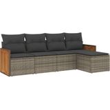 vidaXL 5-delige Loungeset met kussens poly rattan grijs