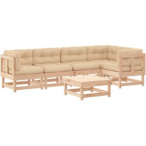 vidaXL 6-delige Loungeset met kussens massief hout