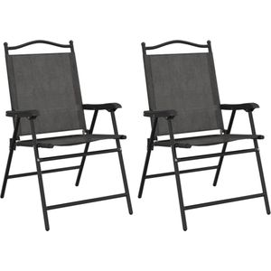 vidaXL Tuinstoelen 2 st inklapbaar staal en textileen gemêleerd grijs