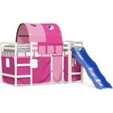 vidaXL Kinderhoogslaper met tunnel 90x200 cm massief grenenhout roze