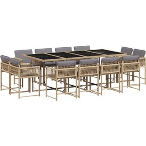 vidaXL 13-delige Tuinset met kussens poly rattan gemengd beige