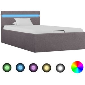 vidaXL Bedframe met hydraulische opslag en LED stof taupe 100x200 cm