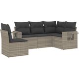vidaXL 5-delige Loungeset met kussens poly rattan lichtgrijs