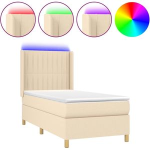 vidaXL Boxspring met matras en LED stof crèmekleurig 90x190 cm