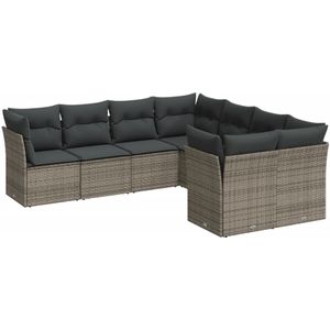 vidaXL 8-delige Loungeset met kussens poly rattan grijs