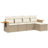 vidaXL 5-delige Loungeset met kussens poly rattan beige