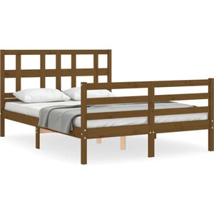 vidaXL Bedframe met hoofdbord hout honingbruin 4FT Small Double