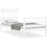 VidaXL Bedframe Hoofdbord Massief Hout Wit 90x200 cm