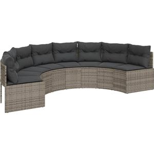 vidaXL Tuinbank met kussens halfrond poly rattan grijs