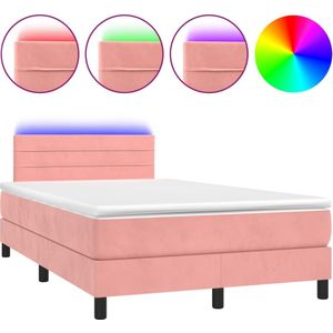 vidaXL Boxspring met matras en LED fluweel roze 120x200 cm