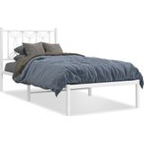 vidaXL - Bedframe - met - hoofdbord - zonder - matras - metaal - witx190 - cm