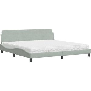 vidaXL Bed met matras fluweel lichtgrijs 200x200 cm