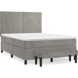 vidaXL Boxspring met matras fluweel lichtgrijs 140x190 cm