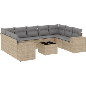 vidaXL 10-delige Loungeset met kussens poly rattan beige