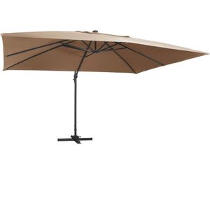 vidaXL Zweefparasol met LED en aluminium paal 400x300 cm taupe