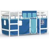 vidaXL Kinderhoogslaper met gordijnen 90x200 cm grenenhout blauw