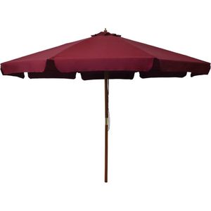 <p>Deze praktische parasol is perfect om wat schaduw te creëren en is een musthave om buiten te genieten. Het parasoldoek is gemaakt van anti-vervagend polyester dat gemakkelijk schoon te maken is.</p>
<p>De paaldiameter is 48 mm waardoor hij in een bestaande voet of in het midden van een tafel geplaatst kan worden. De sterke houten paal en de baleinen maken de parasol zeer stabiel en duurzaam.</p>
<p>De tuinparasol kan eenvoudig geopend en gesloten worden dankzij het dubbele katrolsysteem. Het product is eenvoudig te monteren.</p>
<p>Let op, wij adviseren om het doek te behandelen met een waterdichtmakende spray als hij wordt blootgesteld aan zware regenval.</p>
<ul>
  <li>Kleur: bordeauxrood</li>
  <li>Materiaal: stof, gelamineerd bamboe en hardhout</li>
  <li>Totale afmetingen: 330 x 254 cm (ø x H)</li>
  <li>Diameter buis: 48 mm</li>
  <li>Met luchtventilatie en dubbel katrolsysteem</li>
  <li>Materiaal: Polyester: 100%</li>
</ul>