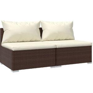 vidaXL 2-delige Loungeset met kussens poly rattan bruin